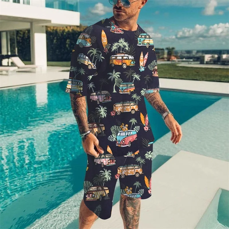 

2025-26 Summer Seaside Trend Design Luxury Suit 3D Printing American Street Breathable Quick Drying T-shirt Shorts Set