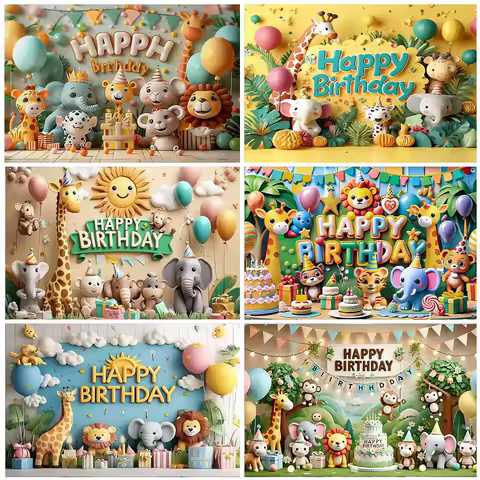 Jungle Animals Safari Birthday Party Background Cartoon Wild animal Party Decoration Banner Balloon Baby Shower Suppliy Backdrop
