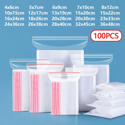 100 unids/lote pequeñas bolsas de plástico ZipLock bolsa transparente bolsa de almacenamiento al vacío resellable bolsas transparentes con cremallera bolsas de almacenamiento de alimentos con cremallera