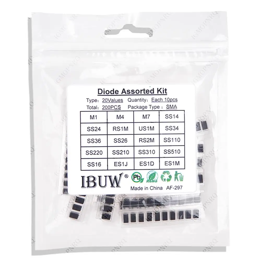 20value*10PCS=200PCS/LOT SMD diode Assorted Kit contains SS110 SS220 SS210 SS310 SS510 SS16 SS26 SS34 SS36 ES1J ES1D M7 M4 US1M