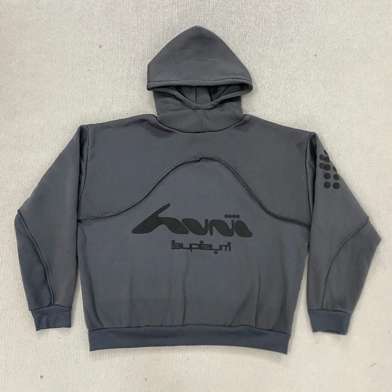 High Street Harajuku Hip Hop Rock Lange Mouw Trui Esthetische Contrast Stiksels Creatieve Schuim Afdrukken Mode Casual Hoodie