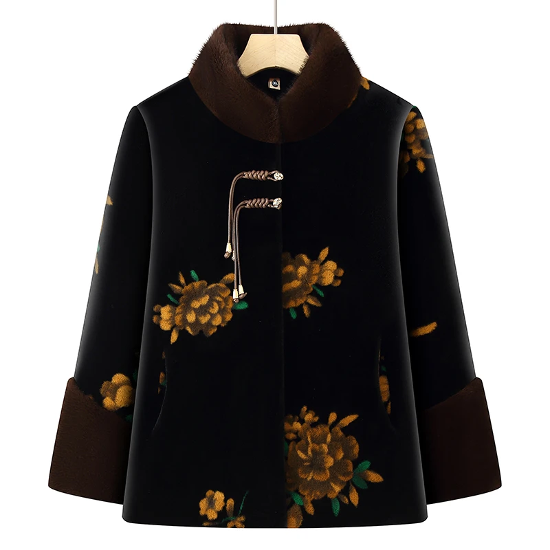 Mom winter clothes velvet mink thickened warm coat fashionable grandma imitation leather coat middle-aged and elderly clothes