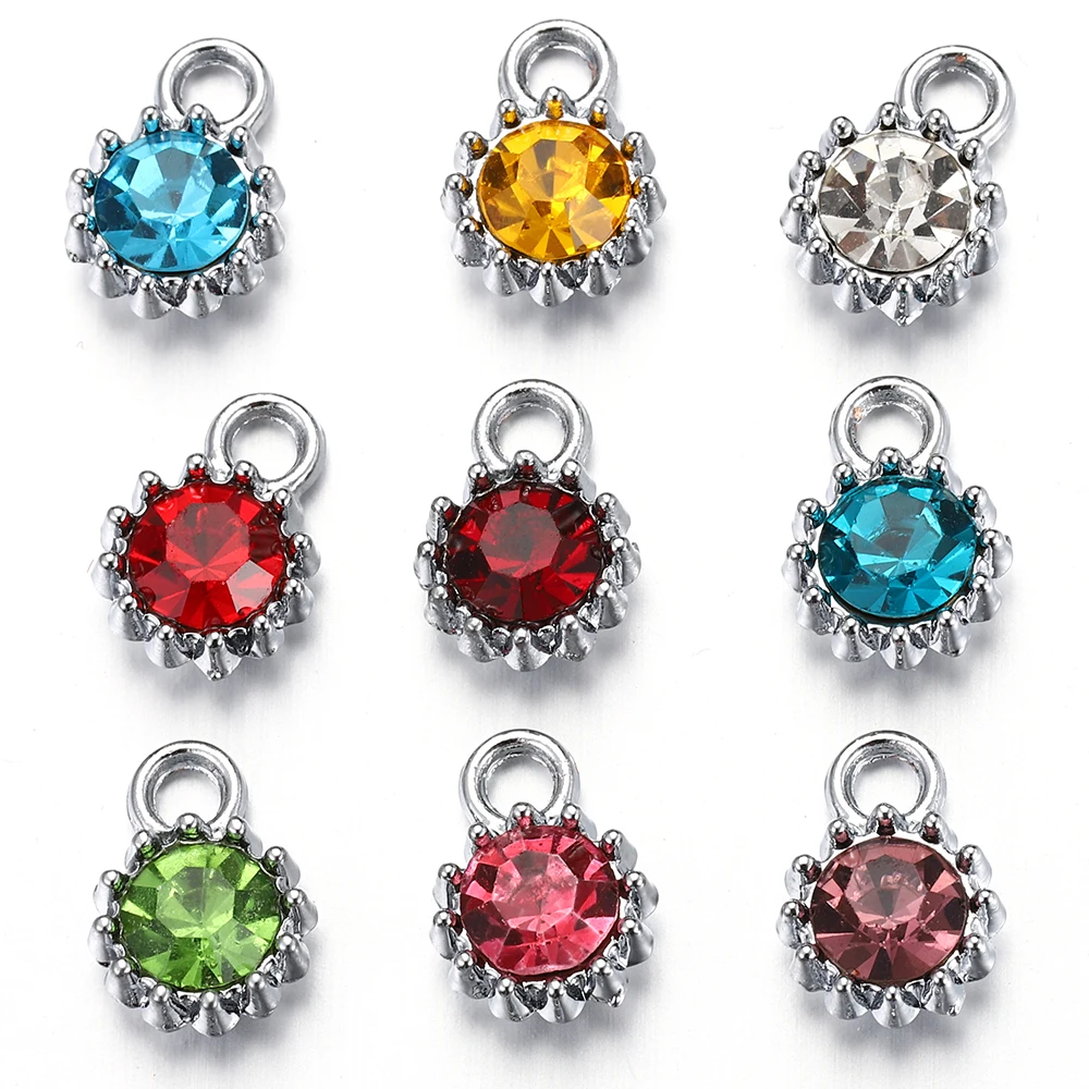 

10pcs Flower Crystal Birthstones Beads Charms Zinc Alloy Rhinestone Glass Pendants for Necklace Bracelet Jewelry Making DIY