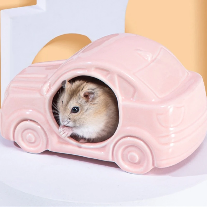 Ceramic Hamster Rodents Toy Hideout Toy for Summer Hot Weather House Hamster Cage Supply Mini Car-shape House