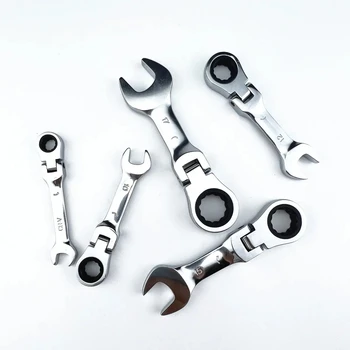 Mini Chave Catraca de Cabo Curto com Cabeça Móvel, Chave de Boca Dupla de Ajuste Rápido, Ferramenta de Hardware, Chave que Economiza Esforço