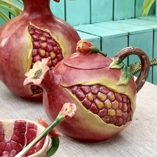 Garden Pomegranate Ceramic Sculpture Teapot, Coffee Pot, Wedding Gifts, Living Room Tea Cup, Mug Set, Kitchen Spice Jars