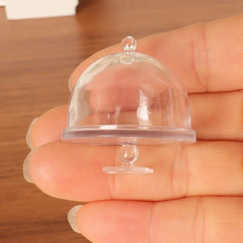 1Pc Dollhouse Miniature Cake Transparent Tray With Cover Dessert Display Rack Doll House Kitchen Model Decor Toy Accessories