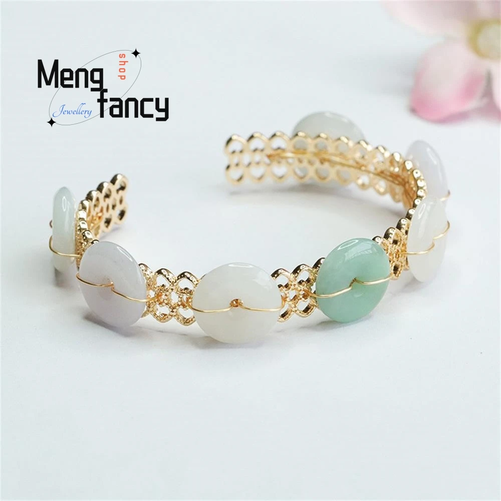 Natural Myanmar A-goods Jadeite Peace Buckle Jade Bracelet Exquisite Elegant Simple High-grade Luxury Quality Fashion Jewelry