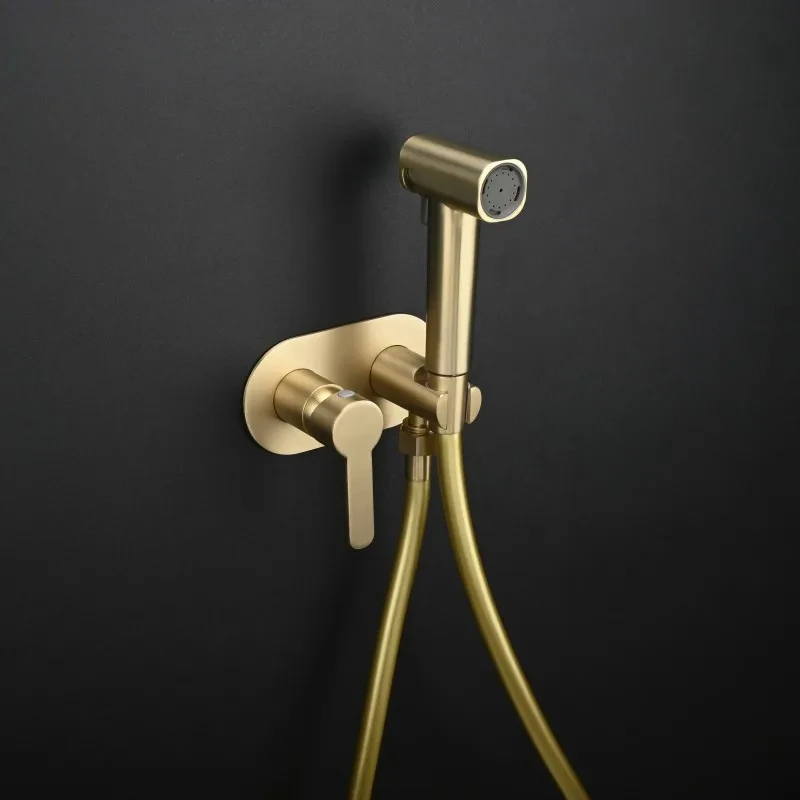 

Набор распылителей для биде с золотой щеткой, настенный смеситель для биде, душа, горячего и холодного биде, ванная комната, твердая латунь, смеситель для душа Shattaf, смеситель для душа