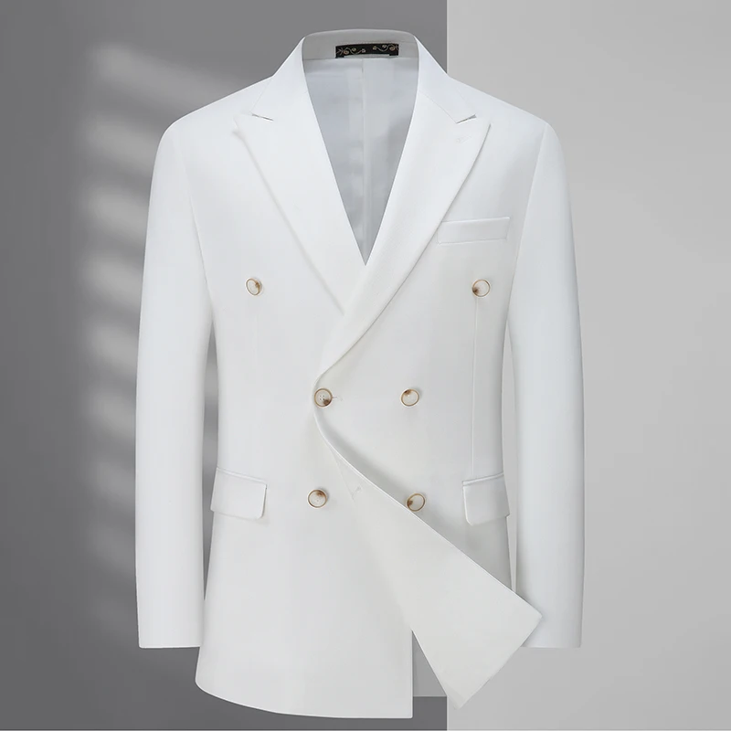 

High-end large size white suit men's business casual formal double breasted suit British style single West Korean version coat