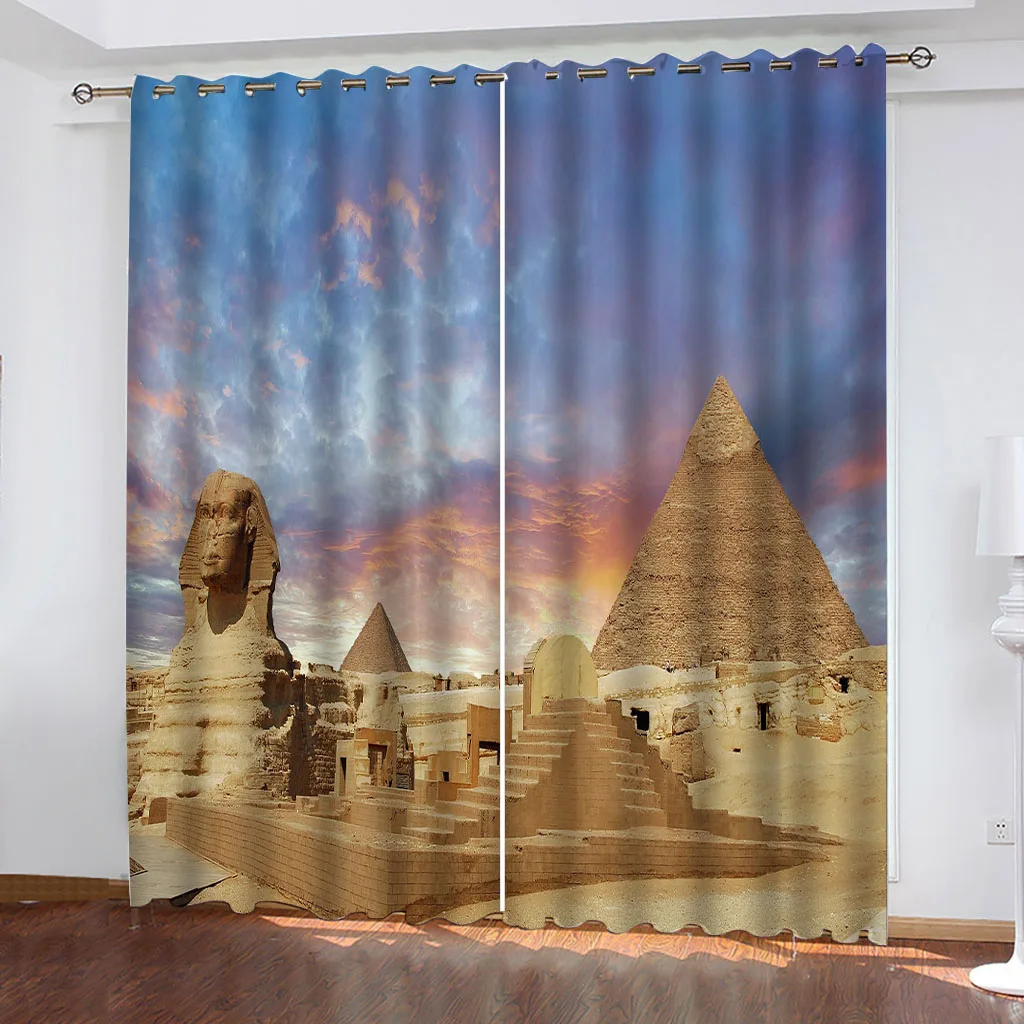 

HUANZHUANG Curtains For Bedroom Boys Girls Egyptian Pyramids Eyelet Blackout Curtains For Kids Noise Reducing 2 Panels Living Ro