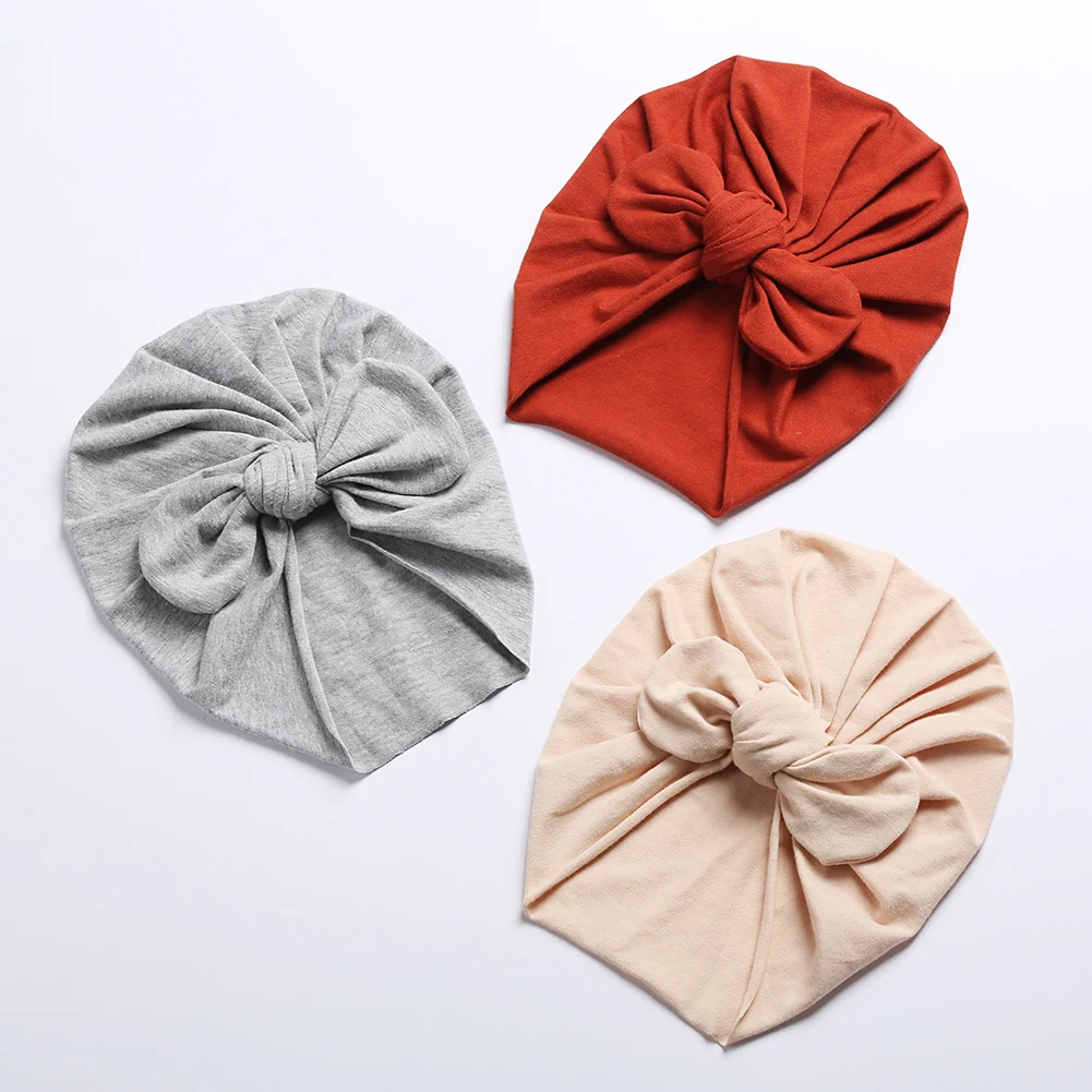 Cotton Baby Turban Hats Cute Bear Bow Beanies Caps Elastic Candy Color Headwraps Headwear Fashion Newborn Kids Hair Accessories