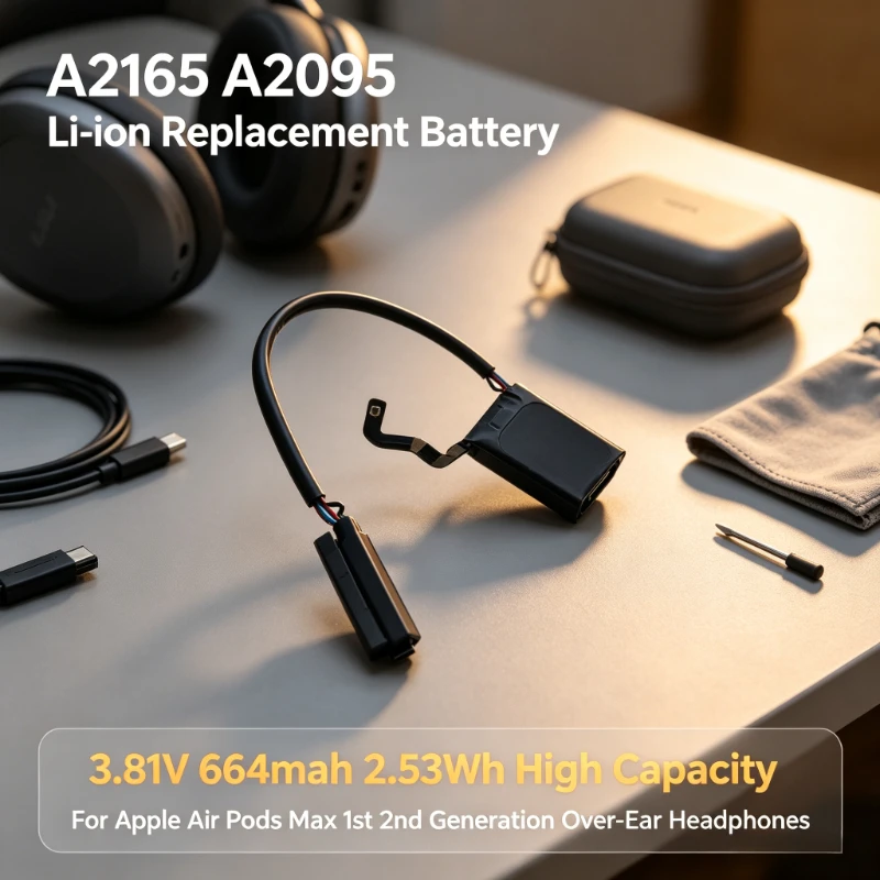 A2165 A2095 3.81V 664mAh 2.53Wh Replacement Li-ion Battery for Apple Air Pods Max 1st 2nd Generation Over-Ear Headphones Battery