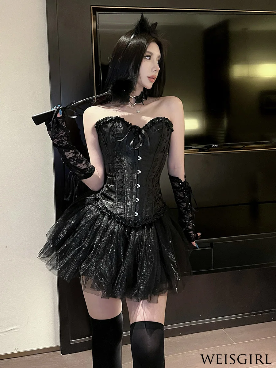 

Weisgirl Sexy Girl Halloween Costume Pure Desire Outfit Large Size Rabbit Girl Night Club Queen Style Short Sleeve Dress