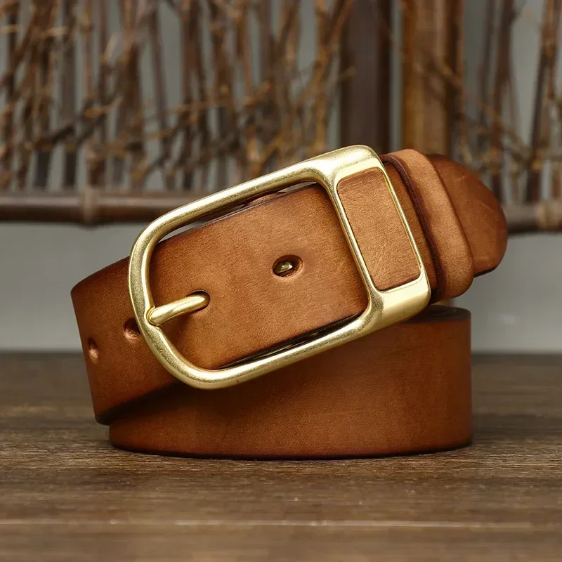 

3.8CM Pure Cowhide High Quality Genuine Leather Belts For Men Brand Strap Male Brass Buckle Jeans Cowboy Cintos Luxury Designer