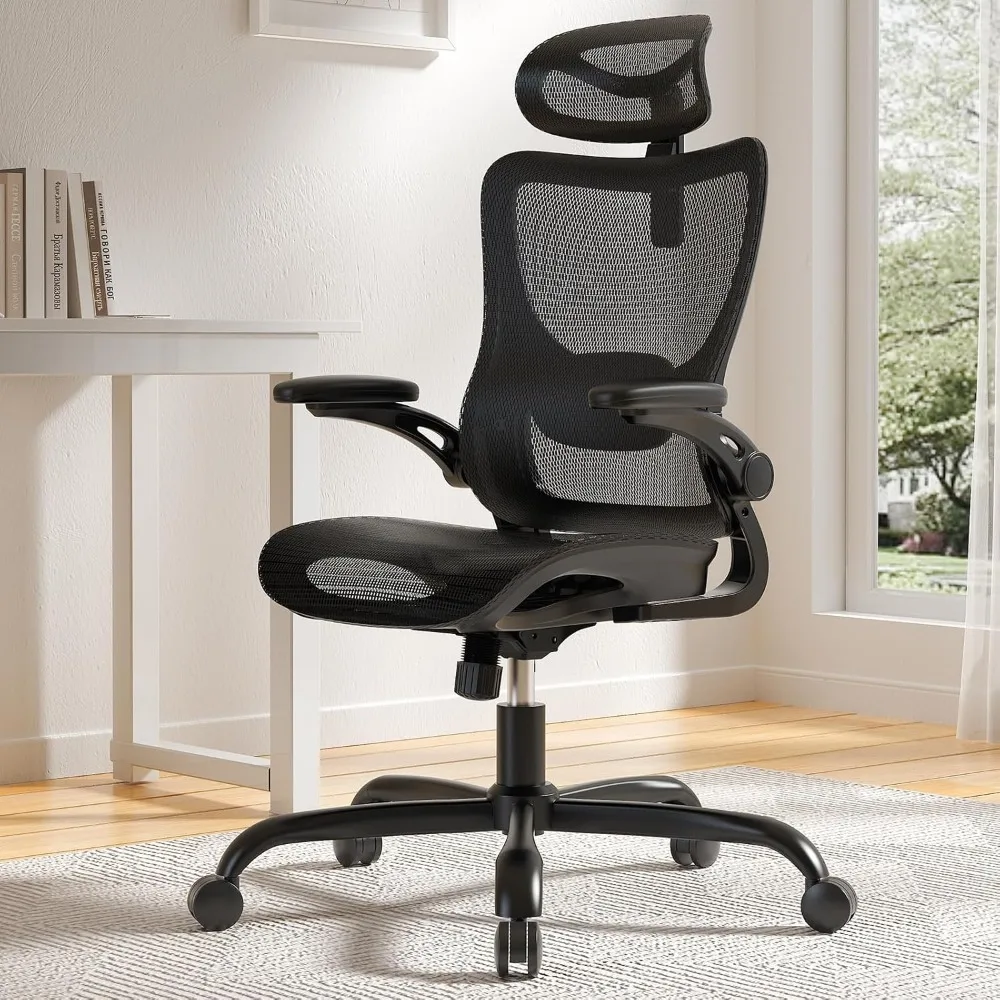 Ergonomic Mesh Office Chair - High Back Desk Chair with Adaptive Lumbar Support, 2D Headrest & 3D Flip-Up Armrests