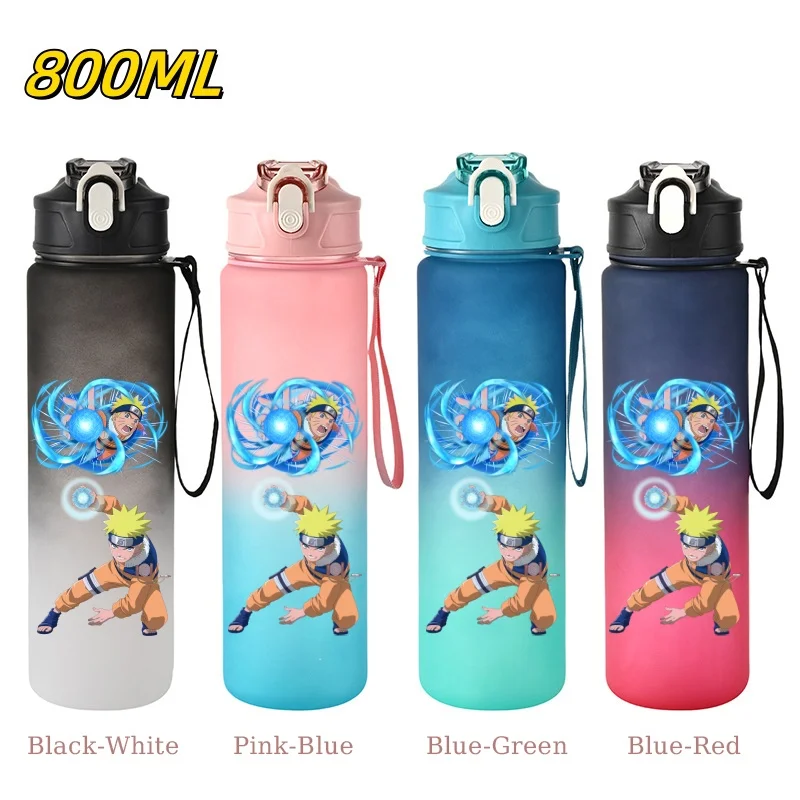 800ML NARUTOฟางถ้วยน้ําUchiha Sasuke Gradientสีพลาสติกดื่มขวดHatake Kakashiแบบพกพาฟิตเนสเหยือกของขวัญ