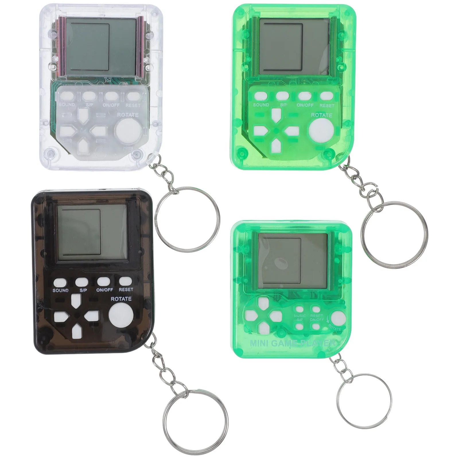 4Pcs Portable Mini Game Console Keychain with Flashing Lights Sound Effects Adorable Round Design Finger Sensitivity Training