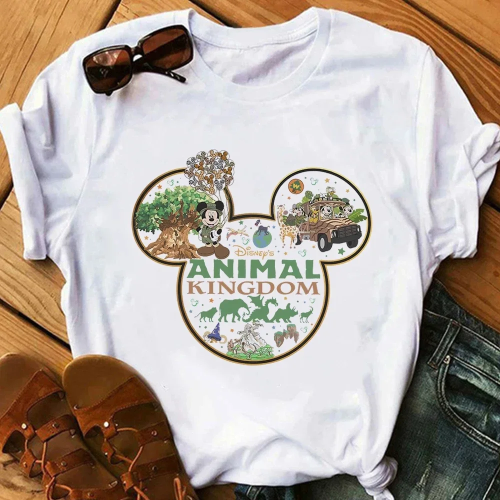 T-shirt selvaggia di Topolino T-shirt da donna Cartoon T-shirt estive per la famiglia T-shirt femminili Streetwear Animal Kindom T-shirt da donna