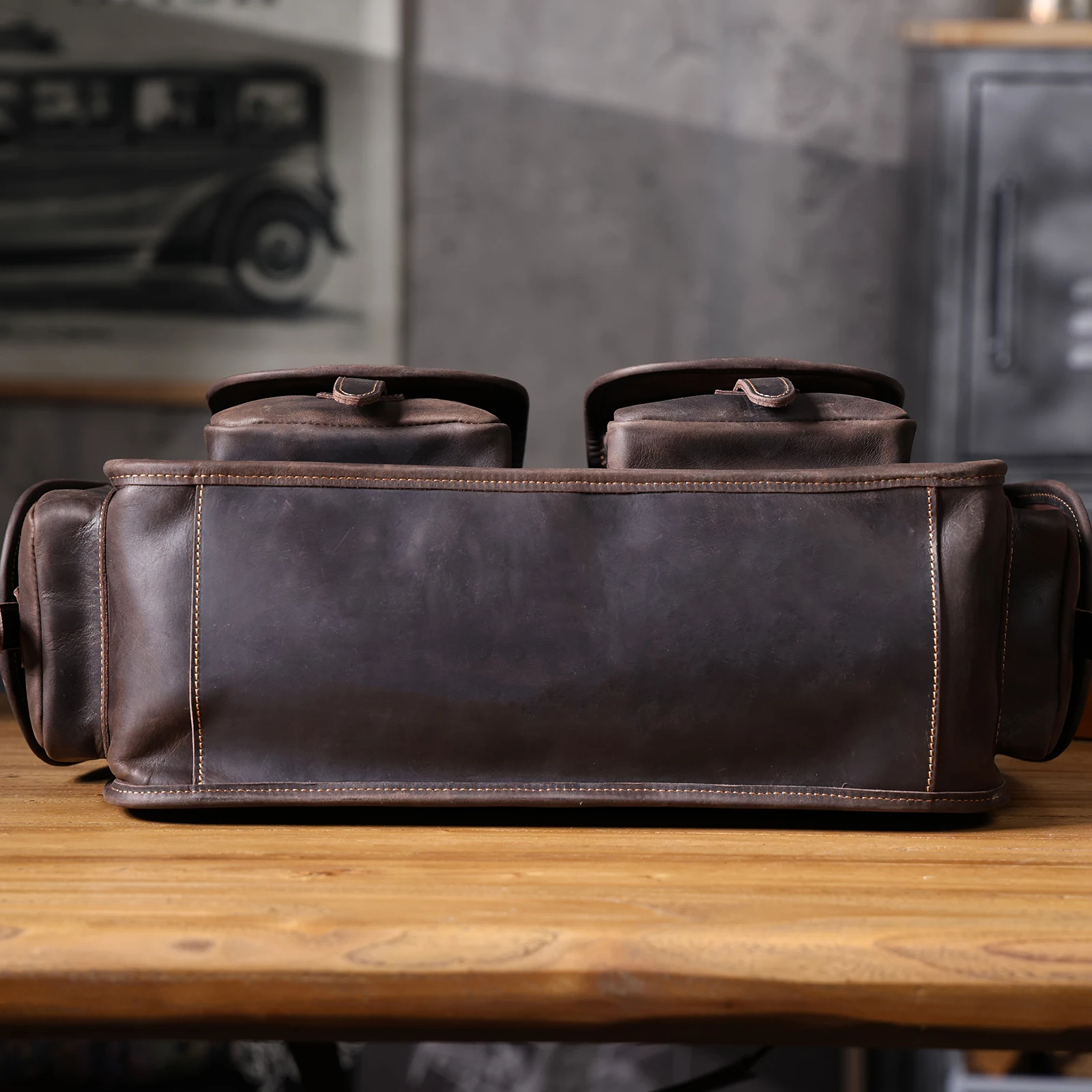 S.WORKER Vintage Echtleder Herren-Aktentasche 14" Laptop-Tasche Crazy Horse Leder Messenger-Handtasche Rindsleder Geschenkidee für Männer – Detail 13