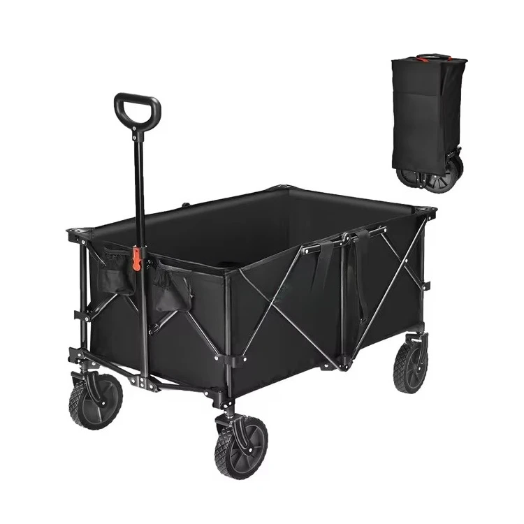 

Factory direct folding station wagon PVC wheels front and rear brakes Beach folding station wagon cart with removable canopy