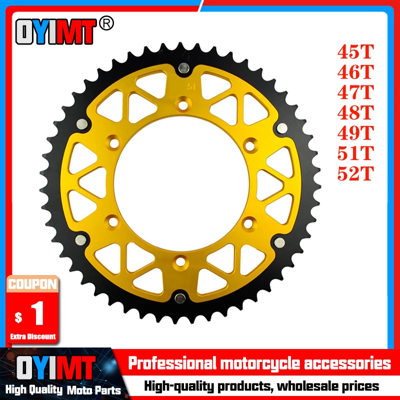 45T - 52T Motorcycle Rear Sprocket For SUZUKI RM125 RM250 RV90 TS200 RM125E RM125F RM125G RM125Y RM125H RM250P RM250D RM 250