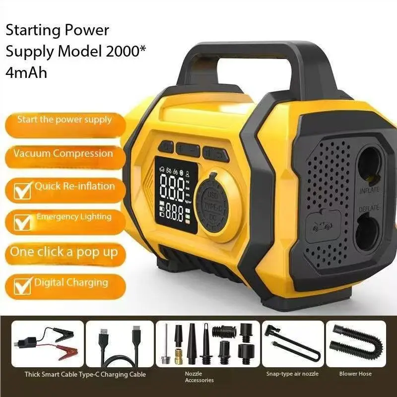 High-Capacity Automotive Emergency Start Power Supply Car-Mounted Ignition Blower Dust Remover Air Compressor Jump Starter One
