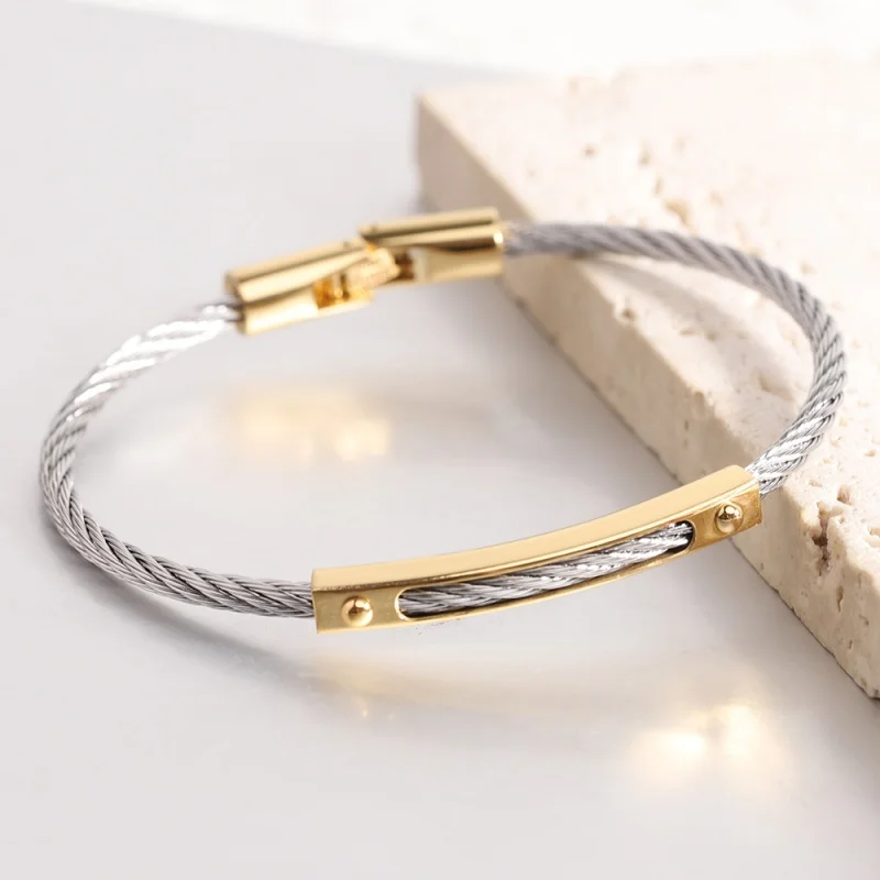 Trendy Design High Quality Steel Wire Bangles Full With Titanium Steel Cable, Fashion Men and Women Bracelet Gifts