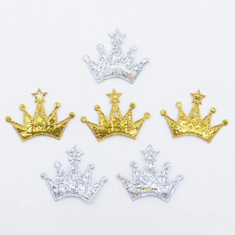 100Pcs 18*25mm Laser Cloth Gold Crown Applique for Craft/Wedding/Clothing Decor DIY Headwear Ornament Patch Accessories