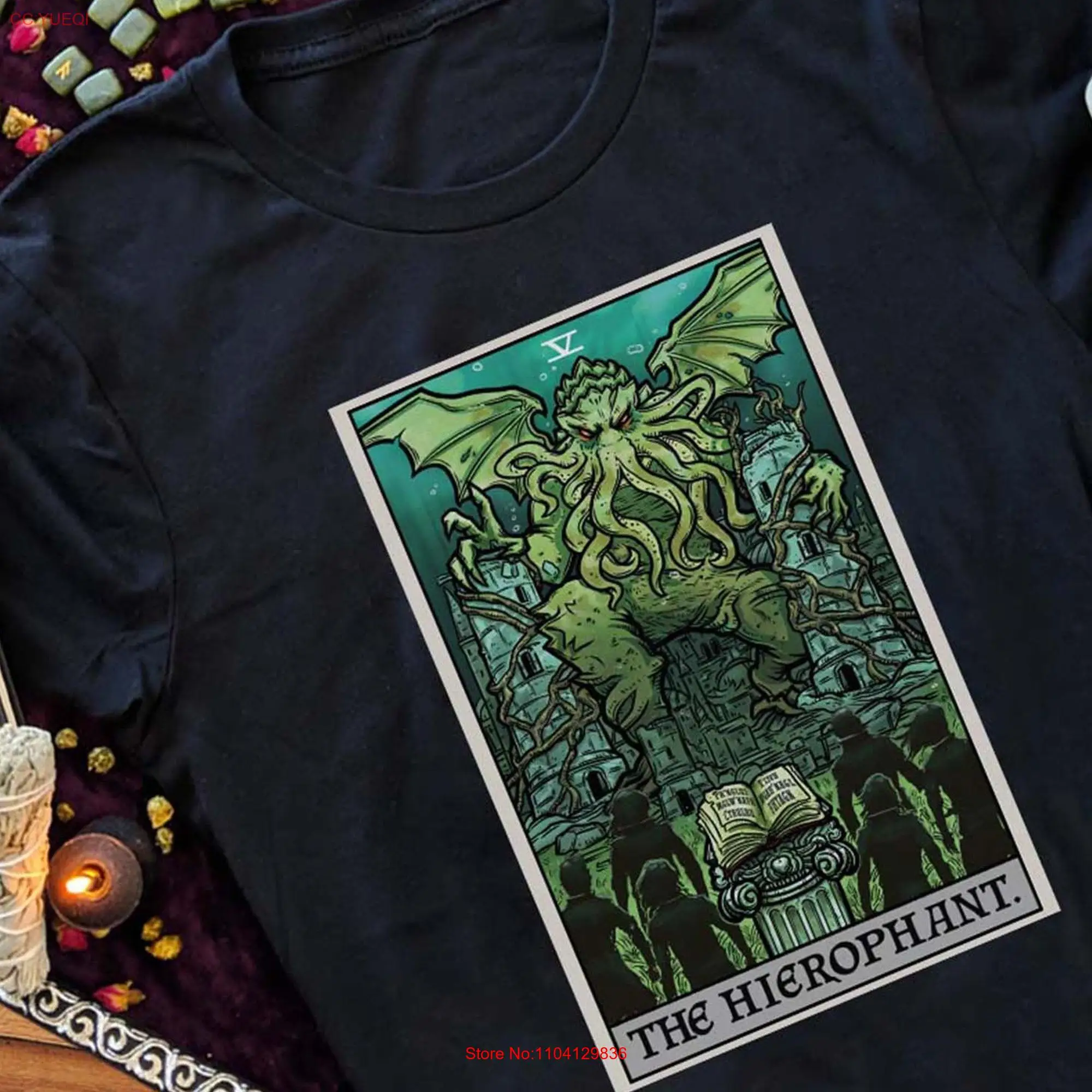 The Hierophant Tarot Card T Shirt Cthulhu Halloween Cosmic Horror H P Lovecraft Gothic Occult long or short sleeves