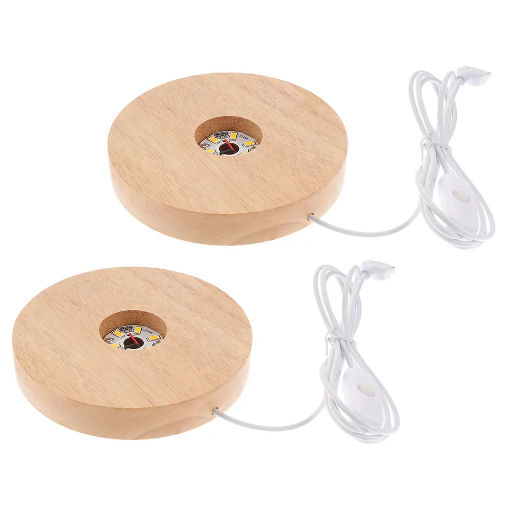 

2pcs LED Light Base Warm Night Lamp Stand 2cm Thick 12cm Wide Wooden Display Crystal Glass Resin USB Charging