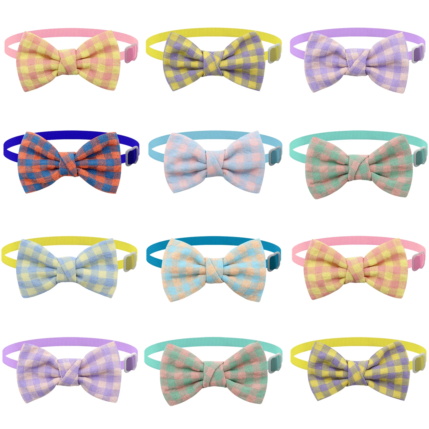 50/100Pcs Tartan Textile Plaid Dog Bows Adjustable Dog Collar Pet Dog Accessories Dog Bow Ties For Small Dogs Cat Grooming Bows