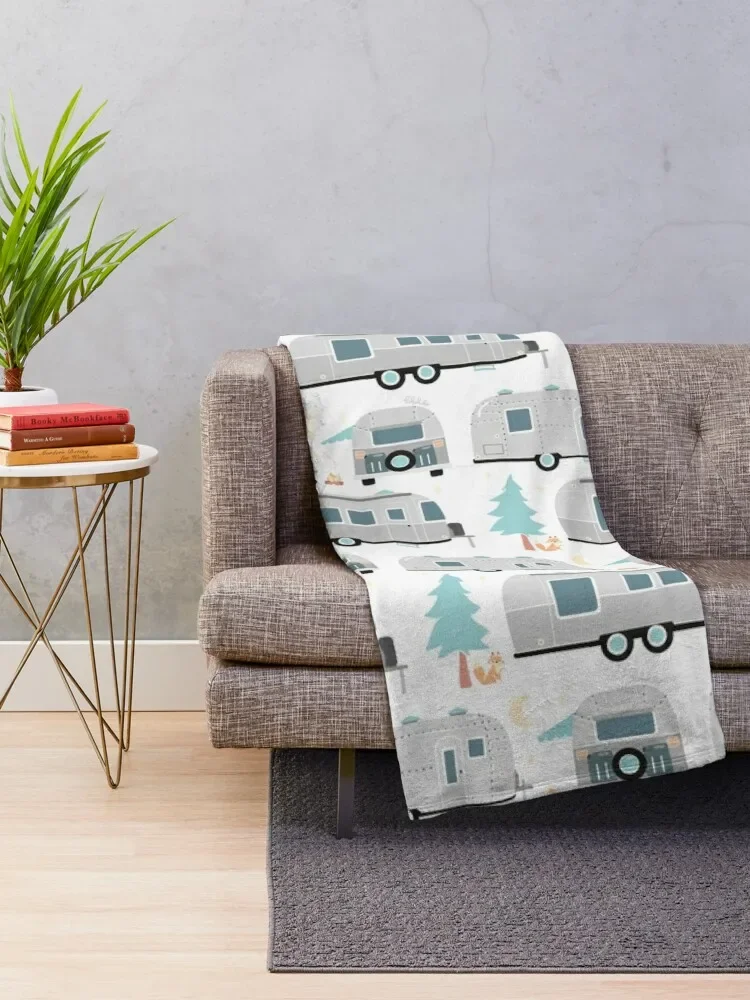 Cute Airstream pattern Throw Blanket Flannels Luxury Designer Blankets