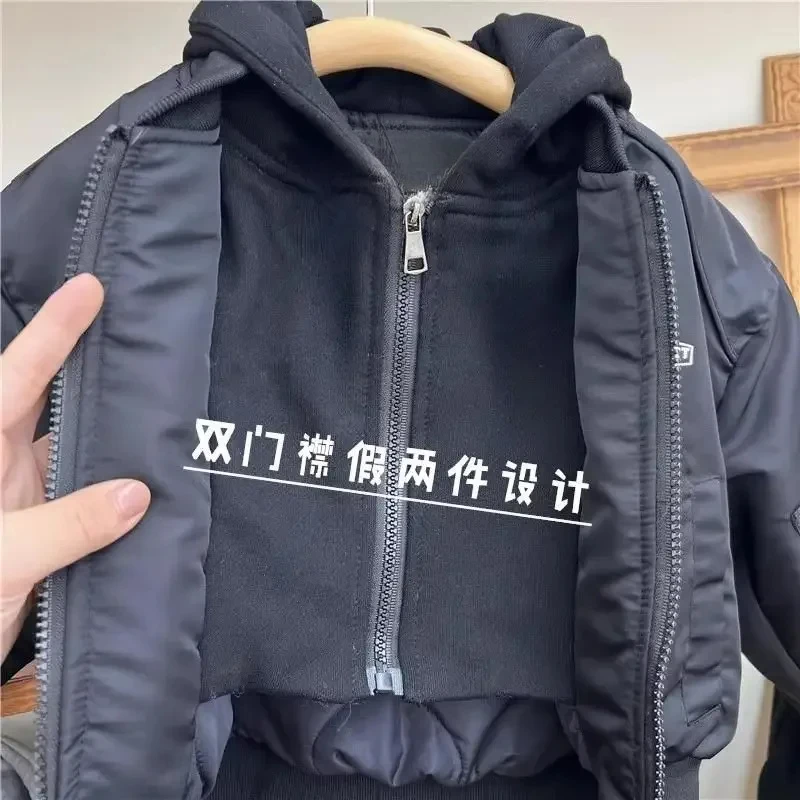 High Quality Kid Spring Fall Winter Children\'s Thick Coat 2025 Boy Windproof Rainproof Hooded Baseball Jacket Baby Patchwork Top