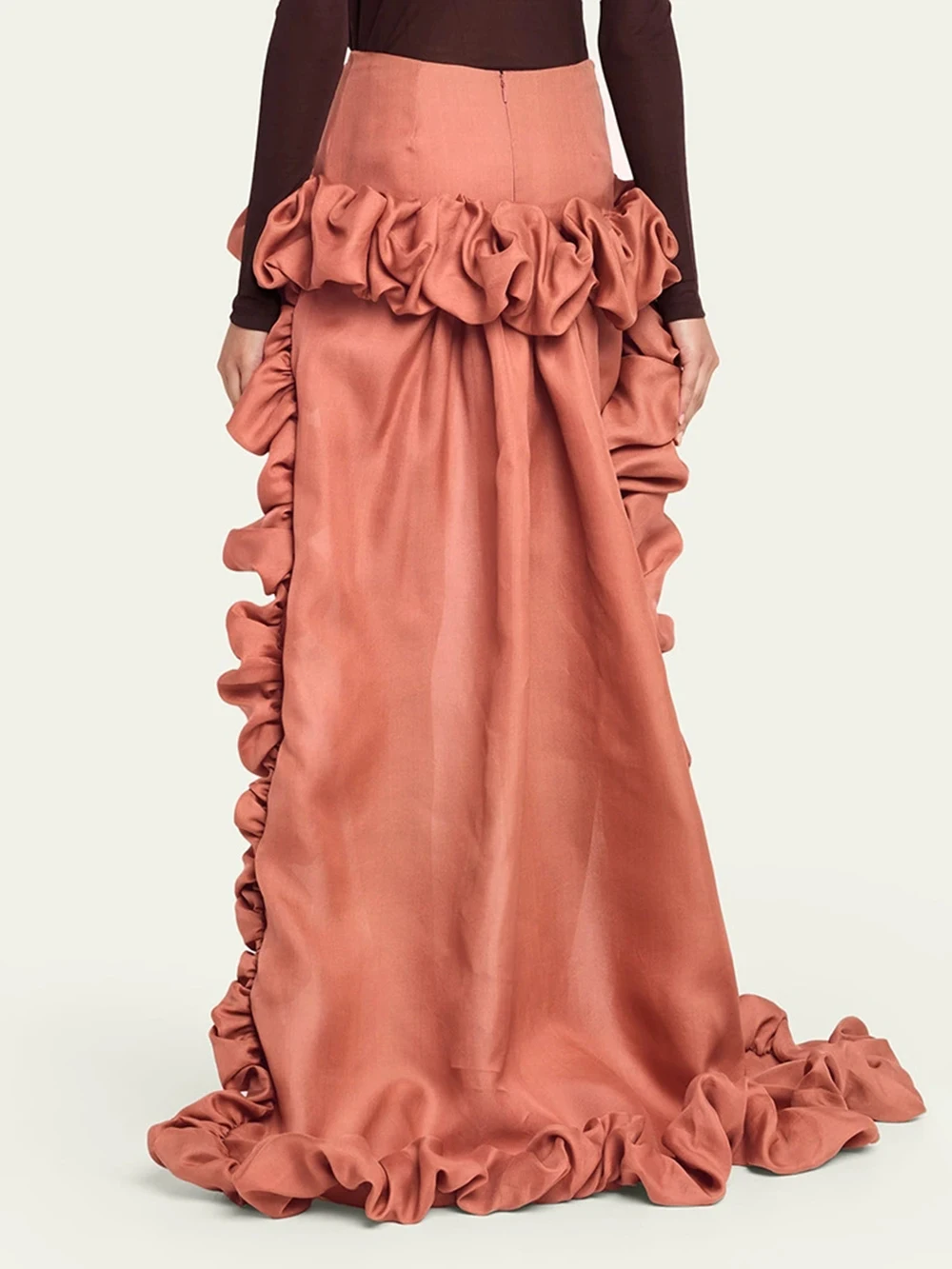 유럽 및 미국 스타일 러플 케이크 스커트 2025년 가을 겨울 신상 레트로 롱 언밸런스 하이웨이스트 스커트