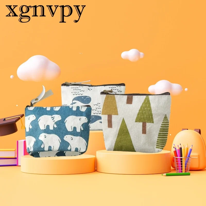 Xgnvpy Fashion Portable Fabric Coin Purse Cartoon Mini Cute Canvas Student Coin Bag Retro Zipper Small Square Small Purse