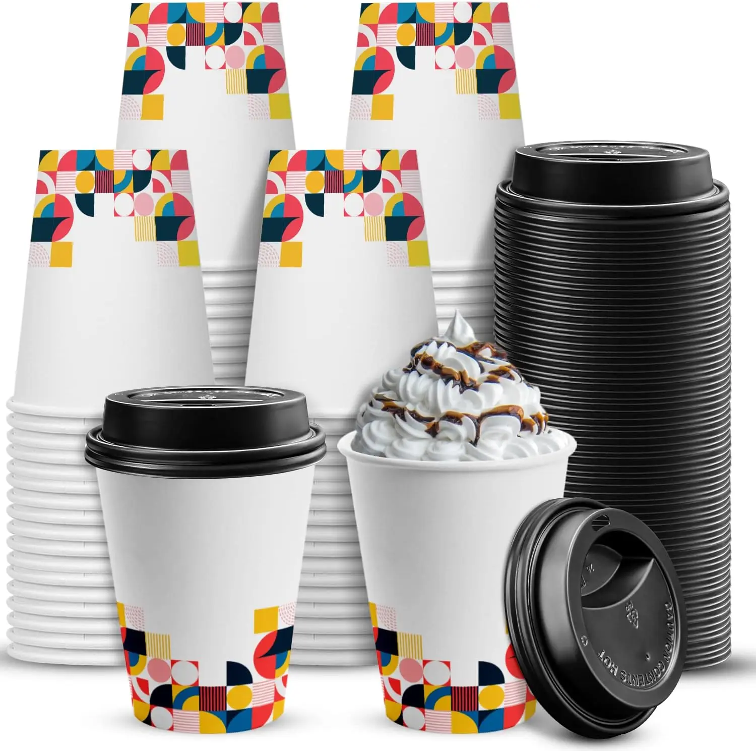 

[100 Pack 12 oz Disposable Coffee Cups With Lids,To Go Thickened Paper Cups for Beverage Coffee Tea Hot Chocolate