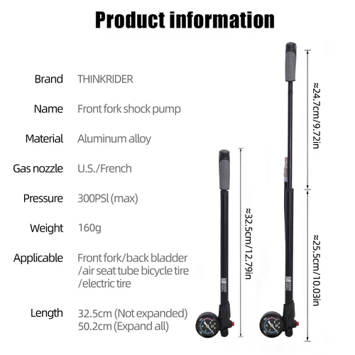 Imagen 2 del producto ThinkRider-bomba de aire portátil de alta presión para bicicleta, 300psi, con indicador para horquilla y suspensión trasera, amortiguador, bicicleta de montaña