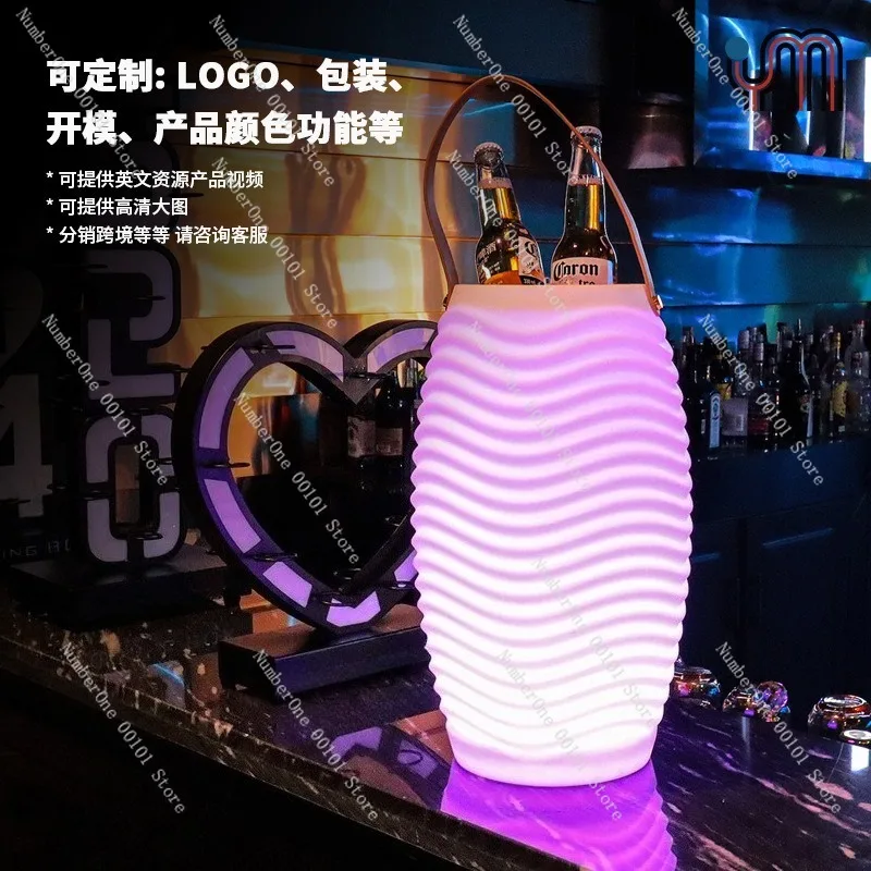 Integrated Outdoor Luminous Ice Bucket Lamp, Portable Bluetooth Professional Audio Speaker, Champagne Bucket for Parties
