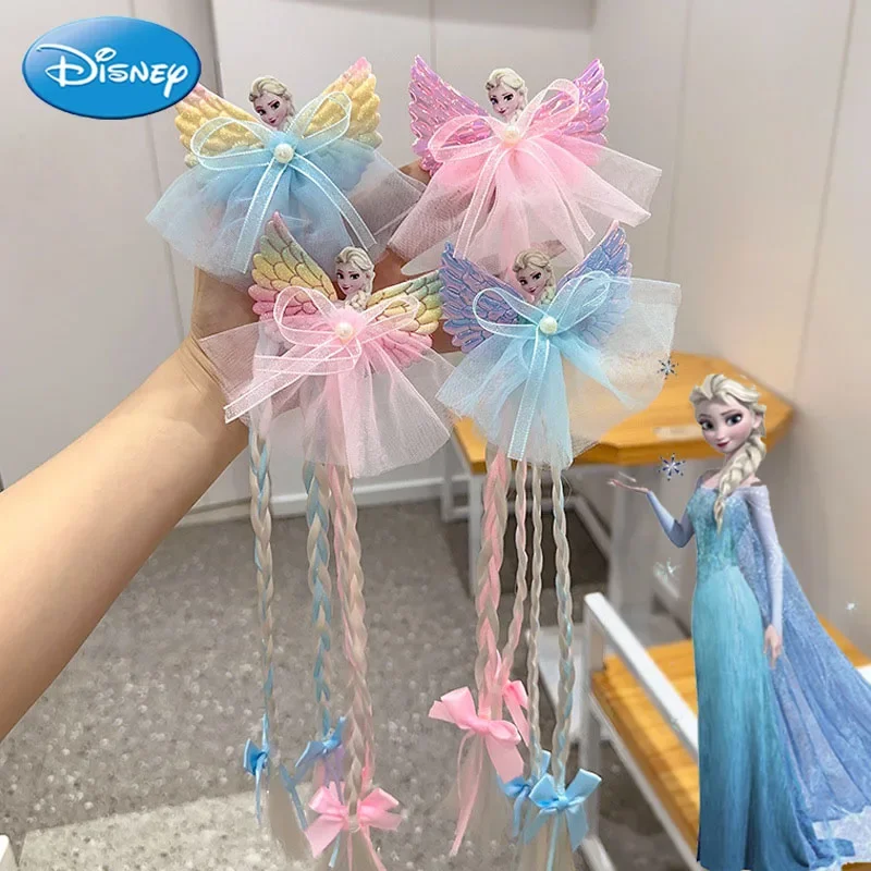 Disney Frozen Elsa Princess Girls Wig Braid CartoonAnime Figures Hairpin Accessories Kawaii Cosplay Supplies Kids Hair Clip Gift