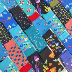 TANABATA 2022 Novelty Design Funny Socks Men Women Trendy Blue Color Street Cartoon Long Socks 100% Cotton