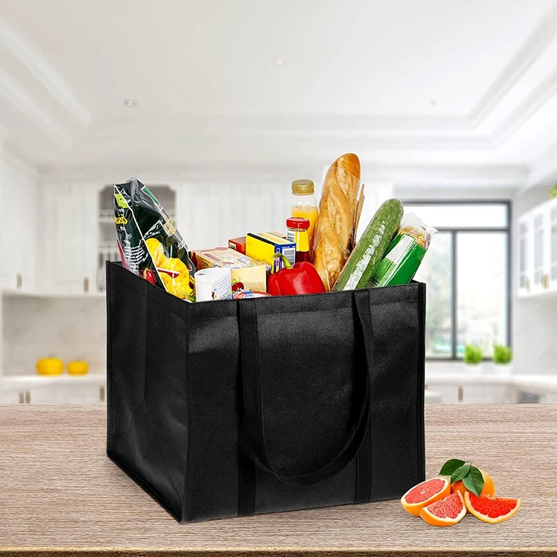 

ASDS-5 Pack Reusable Grocery Bags Shopping Tote Bags With Reinforced Hold, Eco- Friendly Stands Upright, Foldable (Black)