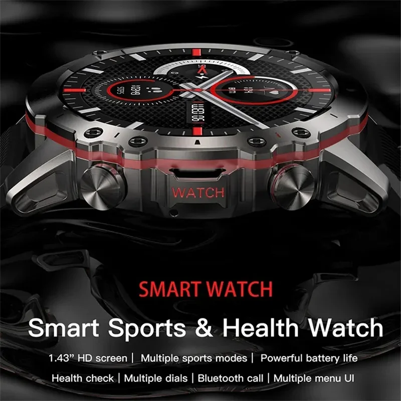 2024 Orologio intelligente AK56 da uomo con schermo grande da 1,43". Bluetooth, Chiamate e Musica. Monitor per il fitness e la salute. Ideale per i stili di vita attivi.