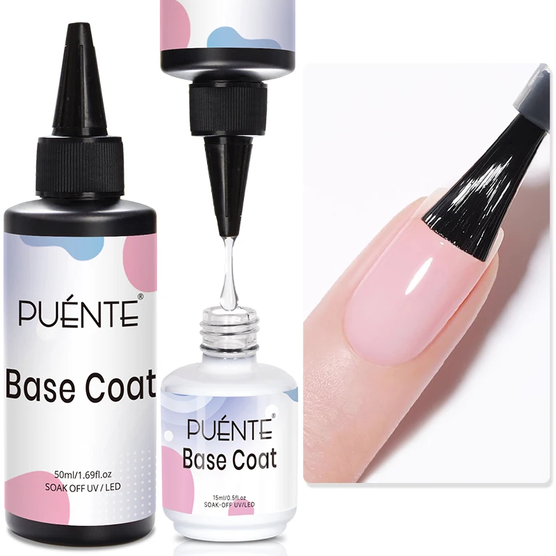 PUENTE 2pcs/set 50ML Base Gel Crystal Top Coat Gel Nail Polish Clear Low Allergenic Soak Off UV Semi-Permanent Nail Art Varnish