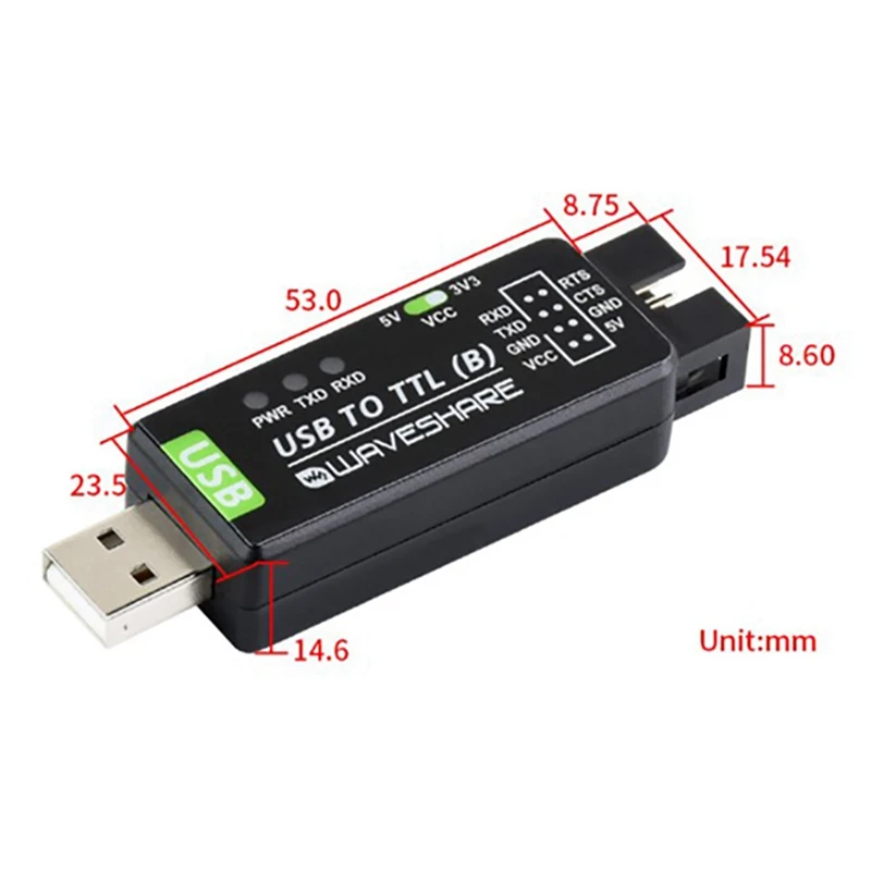Smart-2X Waveshare Industrial Grade USB To TTL Converter CH343G Serial Port Conversion Module Support 5V/3.3V