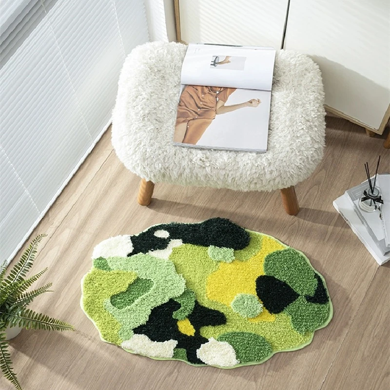 

Irregular Tufted Moss Forest Bedroom Rug Green Plant Forest Door Bedside Mat Fluffy Foot Carpet Floor Safety Pad Home Room Decor