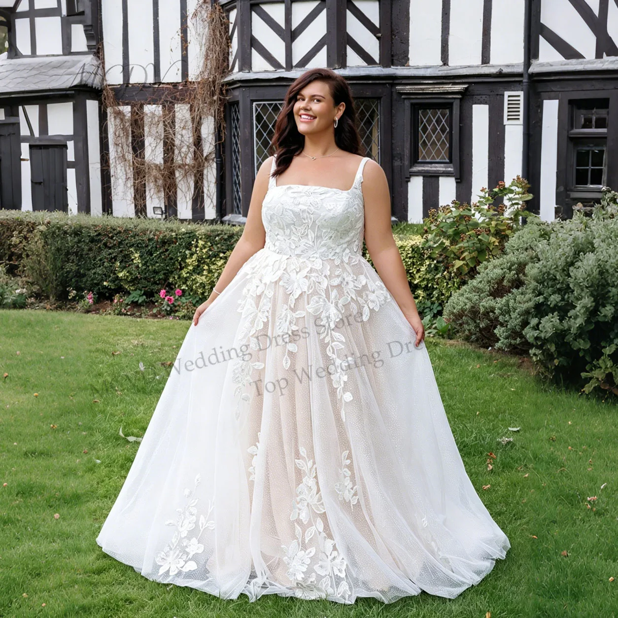 

Elegant Detachable Sleeves Lace Wedding Dress Plus Size Square Neck A-Line Bridal Gown Aplique Lace vestidos de novia