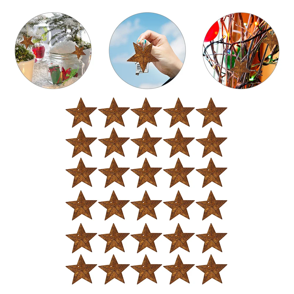 30 Pcs Rusty Pentagram Metal Barn Stars Christmas Miniatures for Crafts Decor Decorations Iron Small