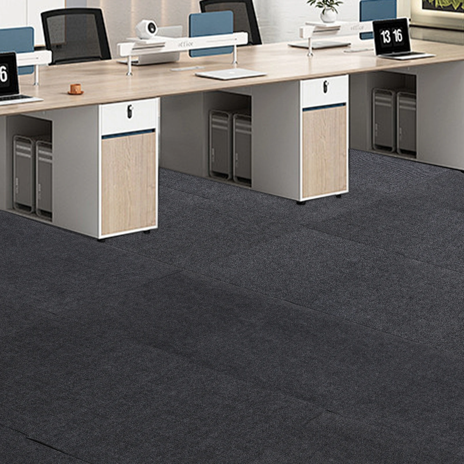 15 قطعة 24 × 24 باللون الرمادي الداكن، سجادة ذاتية اللصق، بلاط سجادة قابل للتقشير والعصا التجارية، وسادة كتم IXPE بسمك 0.18 بوصة #5