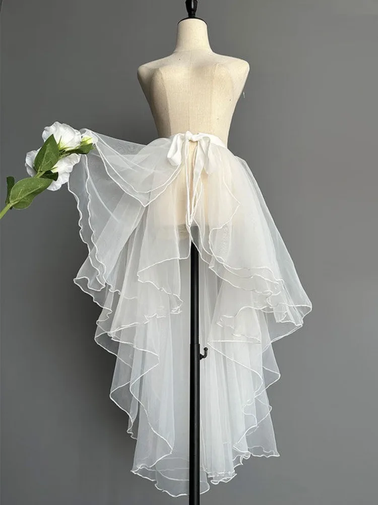 Dance Skirts Ballet Gauze Swing Wrap One Piece Small Apron Women's See-through Irregular Bow Tie Knee-length Tailed Mid-length